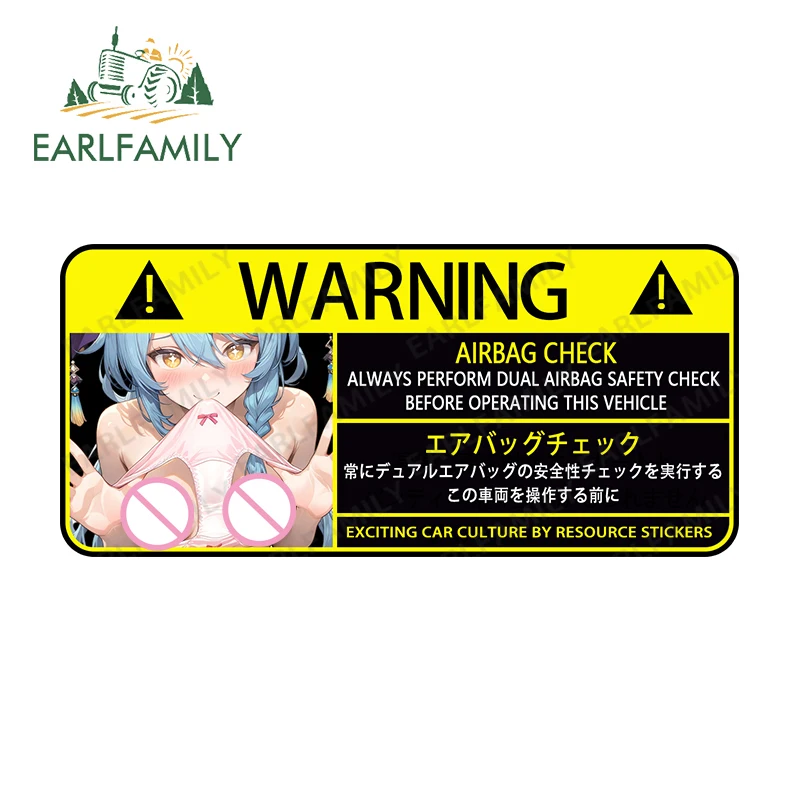 

EARLFAMILY Warning Airbag Check Car Accessories Sexy Mouth Biting Underwear Stickers Anime Loli Peek Decal Trunk Windows Decor