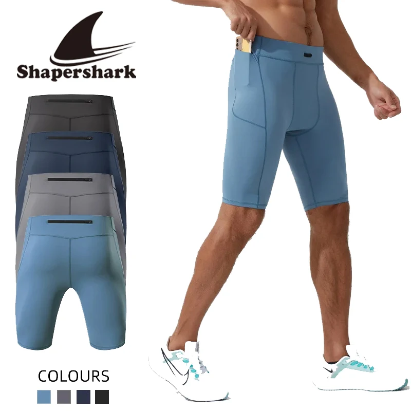 Men's Quick-Drying Bodybuilding Tight-Fitting Shorts with Zipper at the Back Waist and Anti-Friction Gym Running Shorts for Men