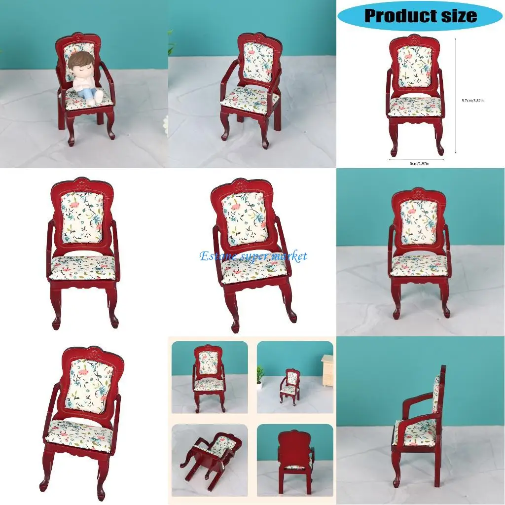 

090B Красно-коричневый деревянный стул в масштабе 1, миниатюрный аксессуар