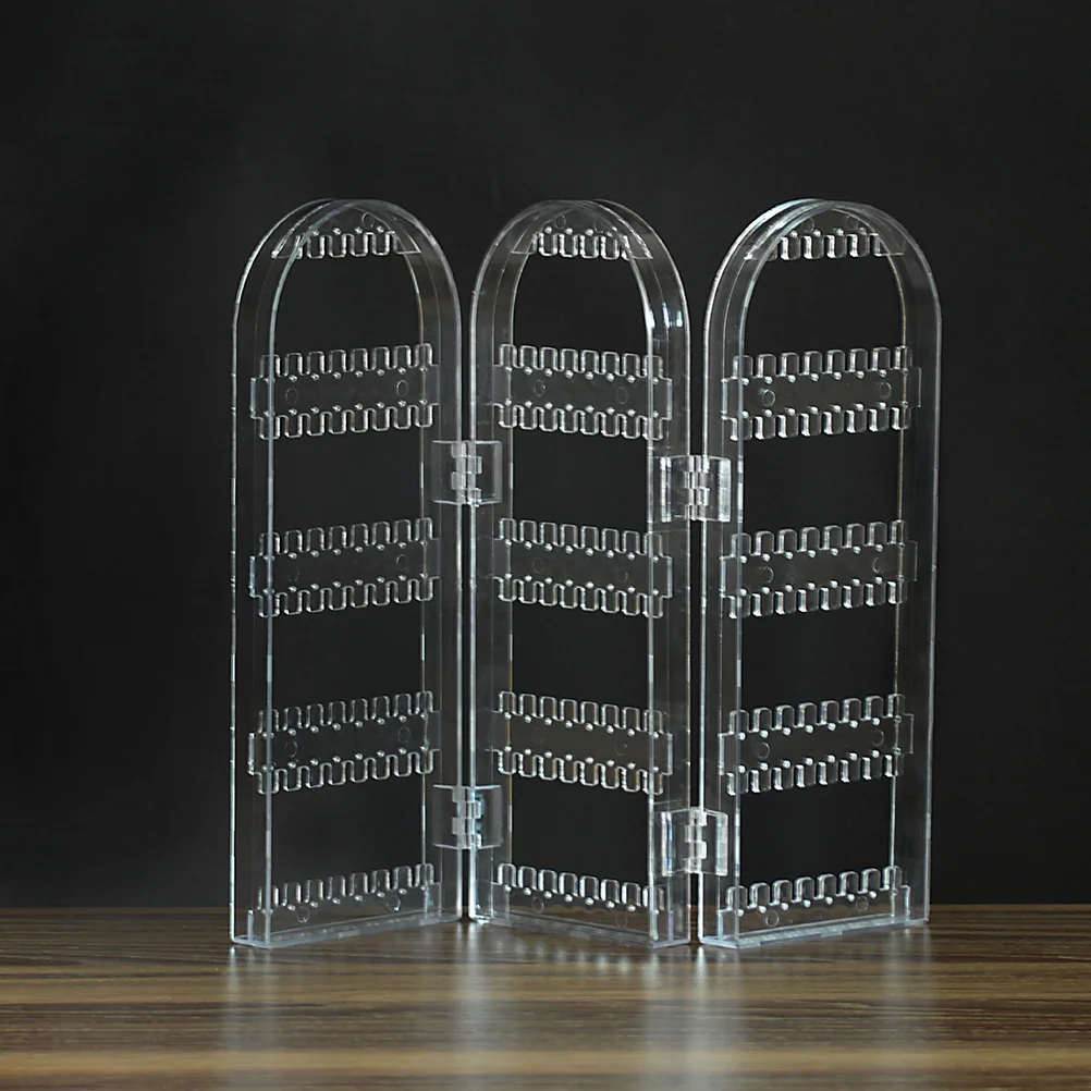 

Earring Holder Organizer Folding Plastic Stand Three Parts Transparent Jewelry Display Screen for Home Business Storage