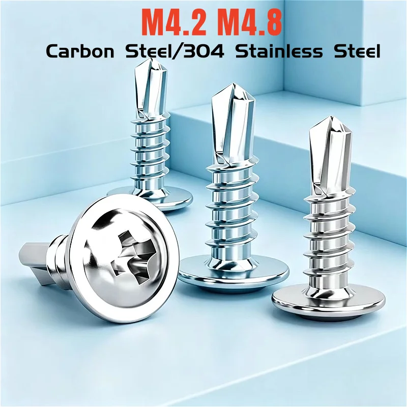 M4.2 M4.8 Carbon Steel/304 Stainless Steel Cross Phillips Round Head With Washer Self Tapping Drilling Screw for Metal Wood