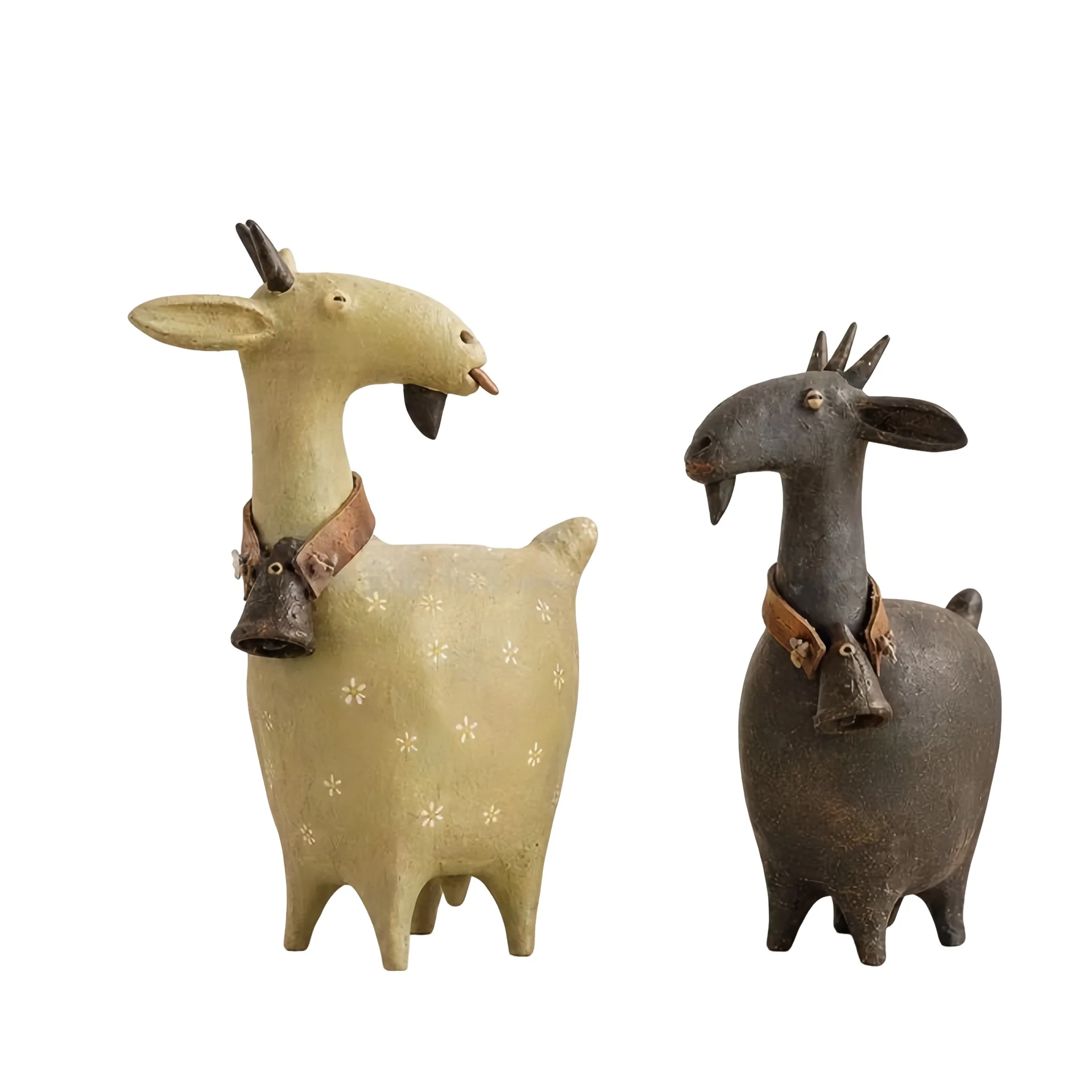 Hand Carved Goat Sculpture Set 3.9 In Resin Farmhouse Decor Shatter Resistant Figurine for Shelf Tabletop Gifts for Animal