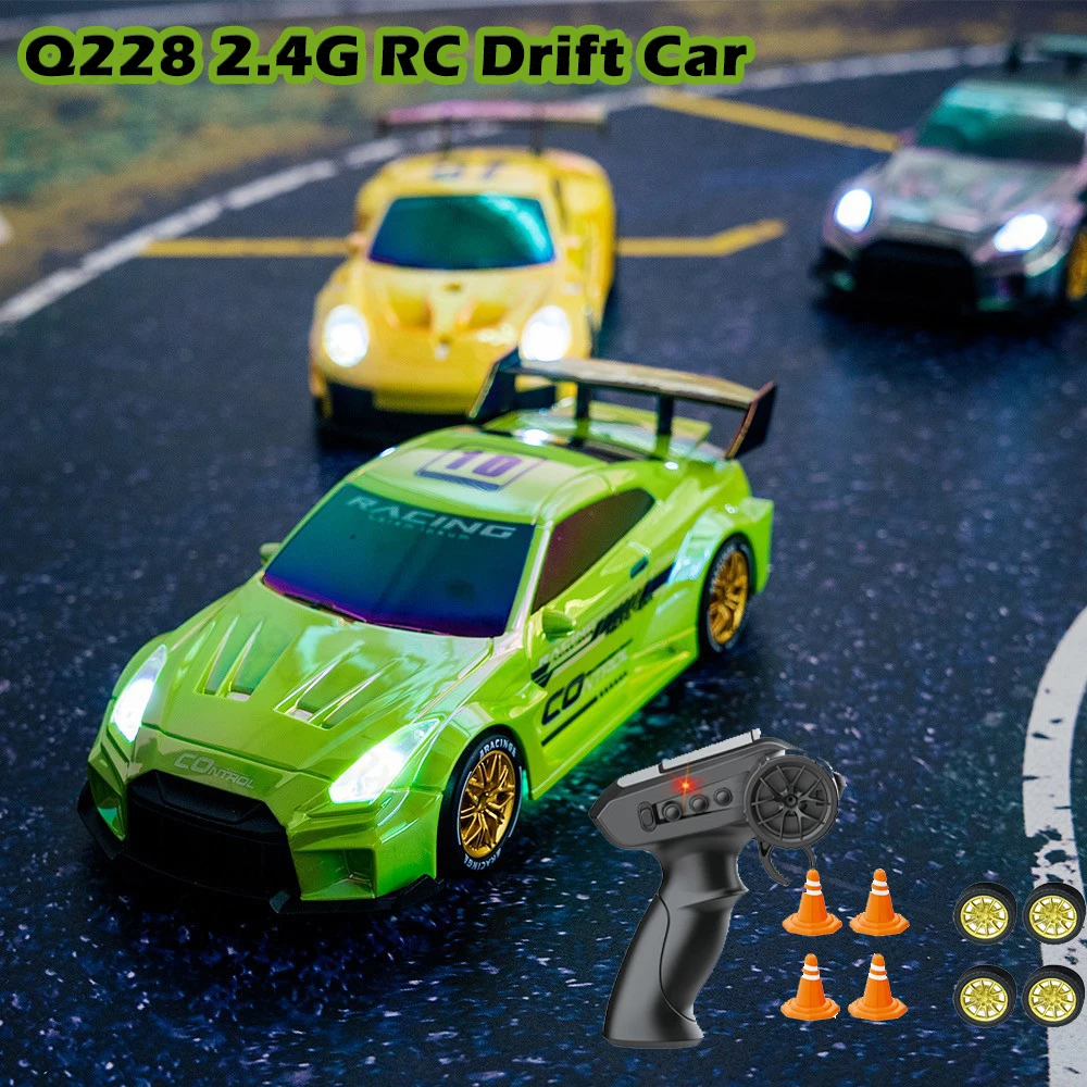 

Q228 2.4G RC Drift Car with LED Light Remote Control Racing Car Vehicle Replaceable Tire Competition Race Car Toy Christmas Gift