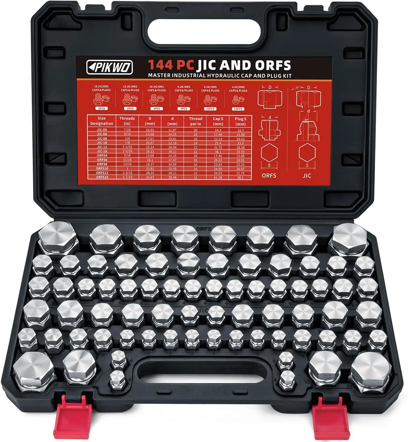 JIC and ORFS Master Industrial Hydraulic Cap and Plug Hose Tube and Pipe Fitting Kit Cap and Plug Kit Precision Threading in ORF