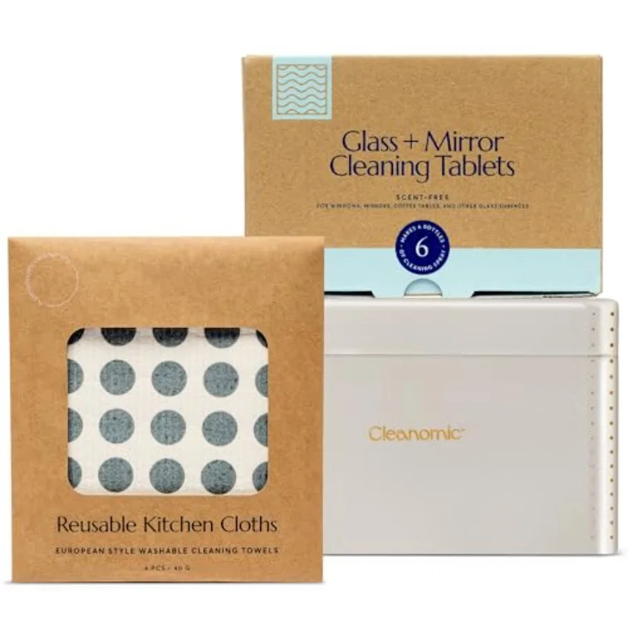 

Reusable Kitchen Cloth Glass and Mirror Cleaning Tablets and Tablet Tin Bundle