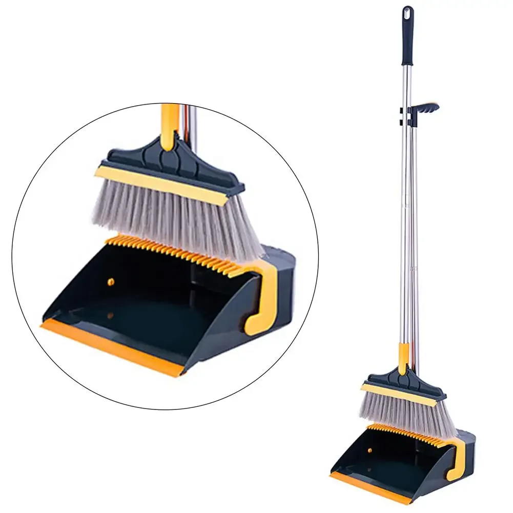 Broom and Dustpan Set for Home Upright Standing Dustpan and Broom Set V-shaped Triangular Hard Bristles Broom Besen Zum Putzen