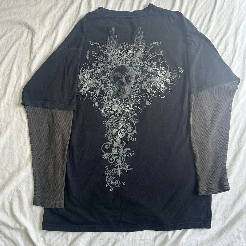 Y2k cyber punk harajuku sle camiseta feminina com estampa cruzada retrô 00s ajuste limpo efeito 3d ci caminhada tamanho suporte material de linho