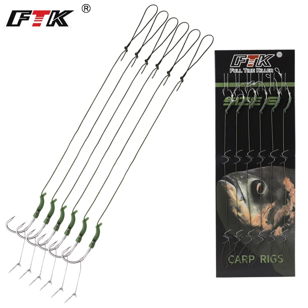 FTK 6pcs/set Carp Fishing Line Hair Rigs With Hook 22CM Braid Leader Europe Feeder Group Fishing Tackle