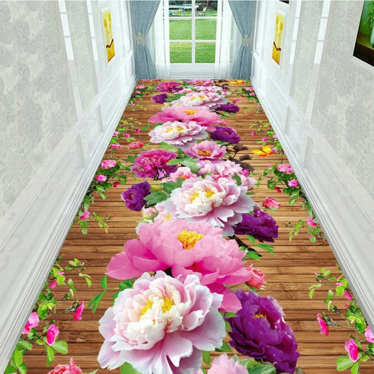 Colorful Flowers Carpet Romantic Rose Area Rugs for Hallway Living Room Home Decor Hotel Lobby Long Carpets Entrance Door Mat