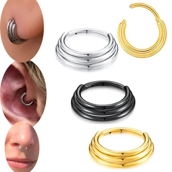 Triple Hoops Nose Ring Septum Hoop Hypoallergenic Hinged Conch Daith Helix Ring Hoop Rook Tragus Ring Clicker Cartilage Earrings