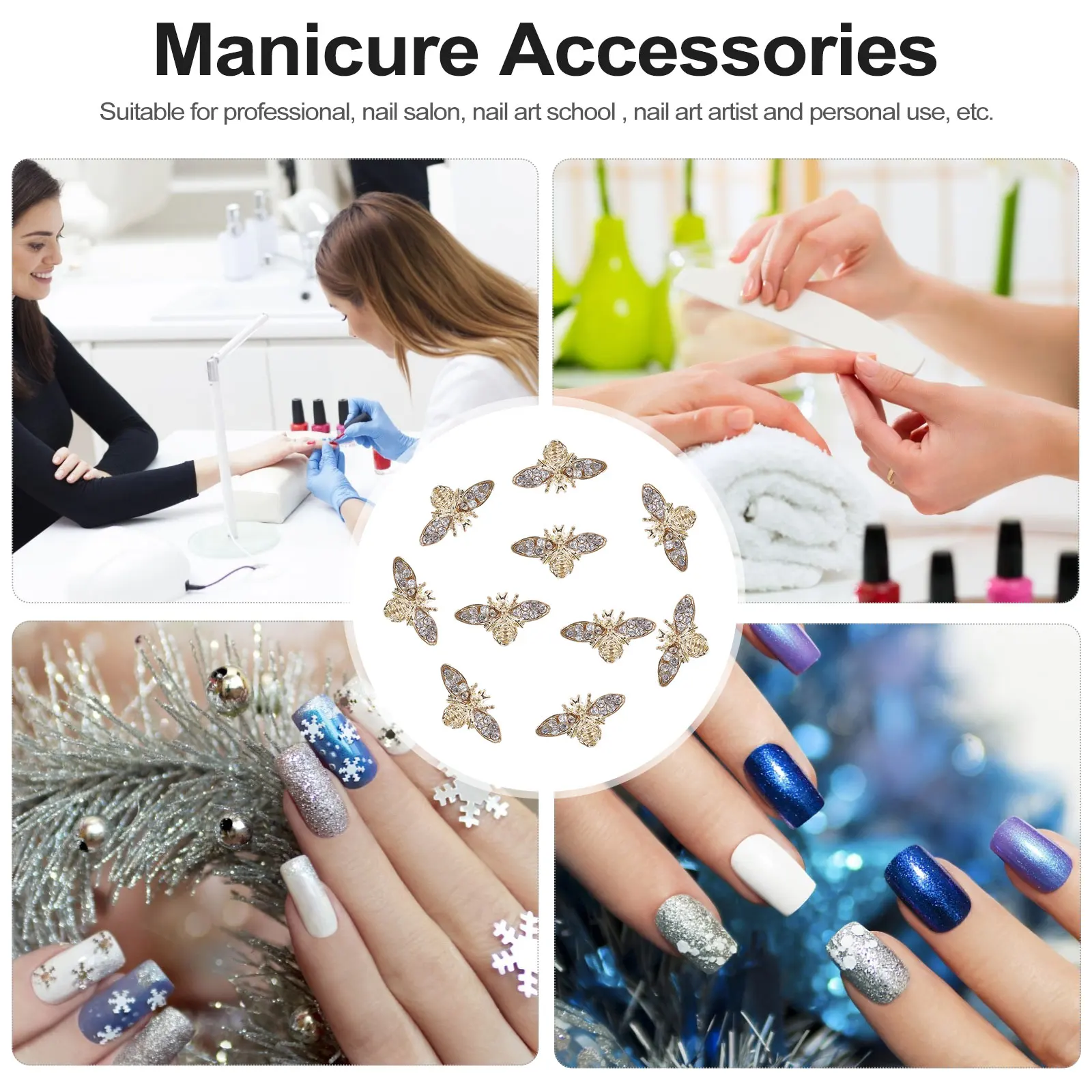 

10Pcs Nail Charm Alloy Bee Shape Decorations Elegant 3D Manicure DIY Nail Art Jewelry Ornaments DIY Manicure Material