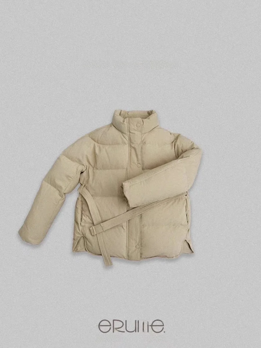 Women's ort Puffer Jaet Stand Collar Waist Cinched Bread Sle Warm Outerwear Loose Fit Commute Sle Nylon Fabric