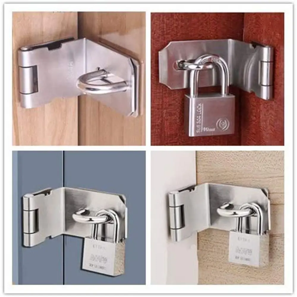 Practical Stainless Steel Padlock Hasp Burglar-proof Right Angle Door Clasp Lock 90 Degree Household Gate Bolt
