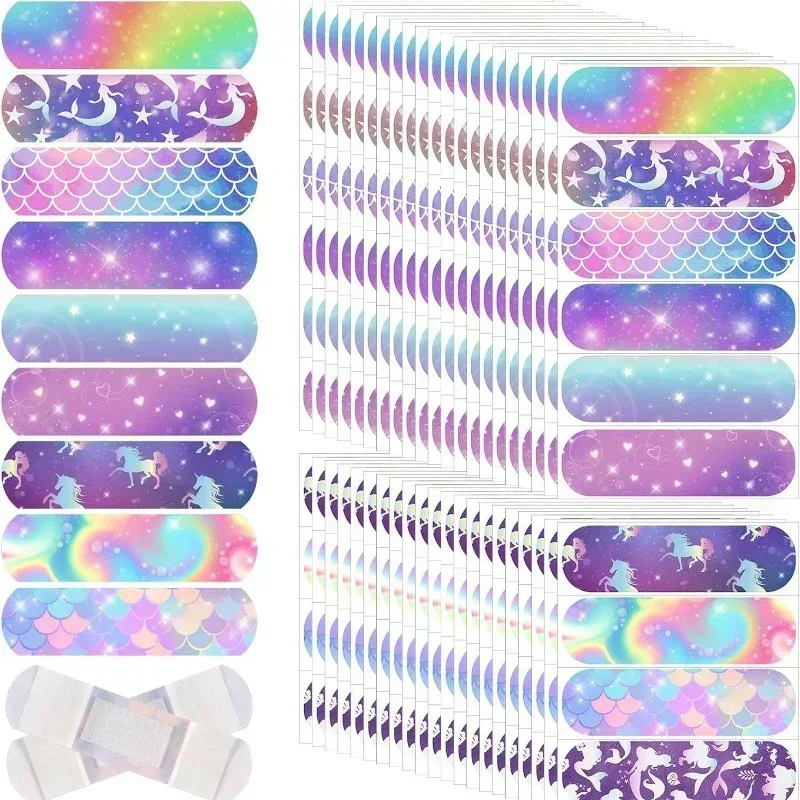 New 10pcs Starry Night Sky Mermaid Horse Band Aid Cartoon Wound Plasters for Kids Children Girls Dressing Patch Adhesive Bandage