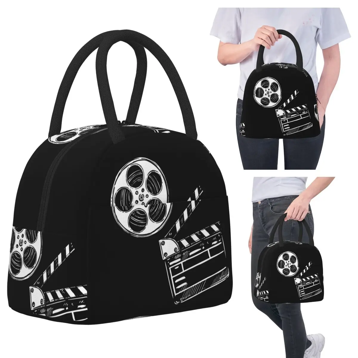 

Movies, Film And Clapperboard Insulated Lunch Bag for Women Office Cooler Thermal Food Box Tote Leakproof Lunch Boxes Container