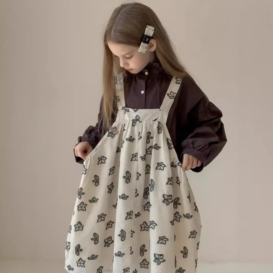 Girls Baby Jacquard Floral Suspender Dress 2024 Spring and Autumn New Fashion Versatile Girls Casual Dress