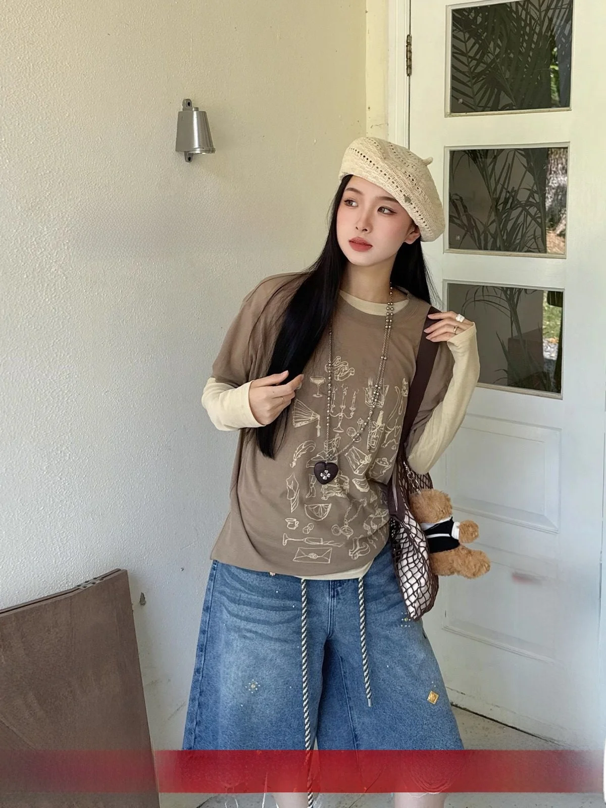 

Футболка с принтом бренда 5JUNWEI LIN, повседневная, свободного кроя, из хлопка, для весеннего сезона, модная.