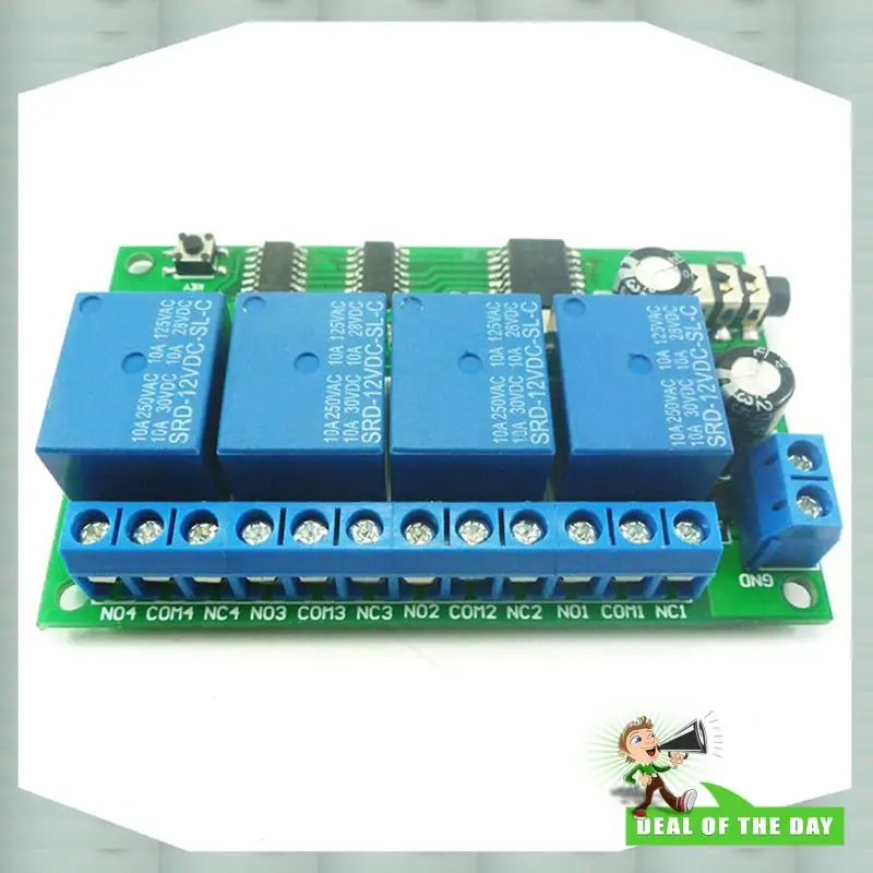 

24-часовая доставка AD22B04 4-канальное реле DTMF, декодер тонального сигнала, релейный модуль дистанционного управления, 12 В постоянного тока для ПЛК, умный дом