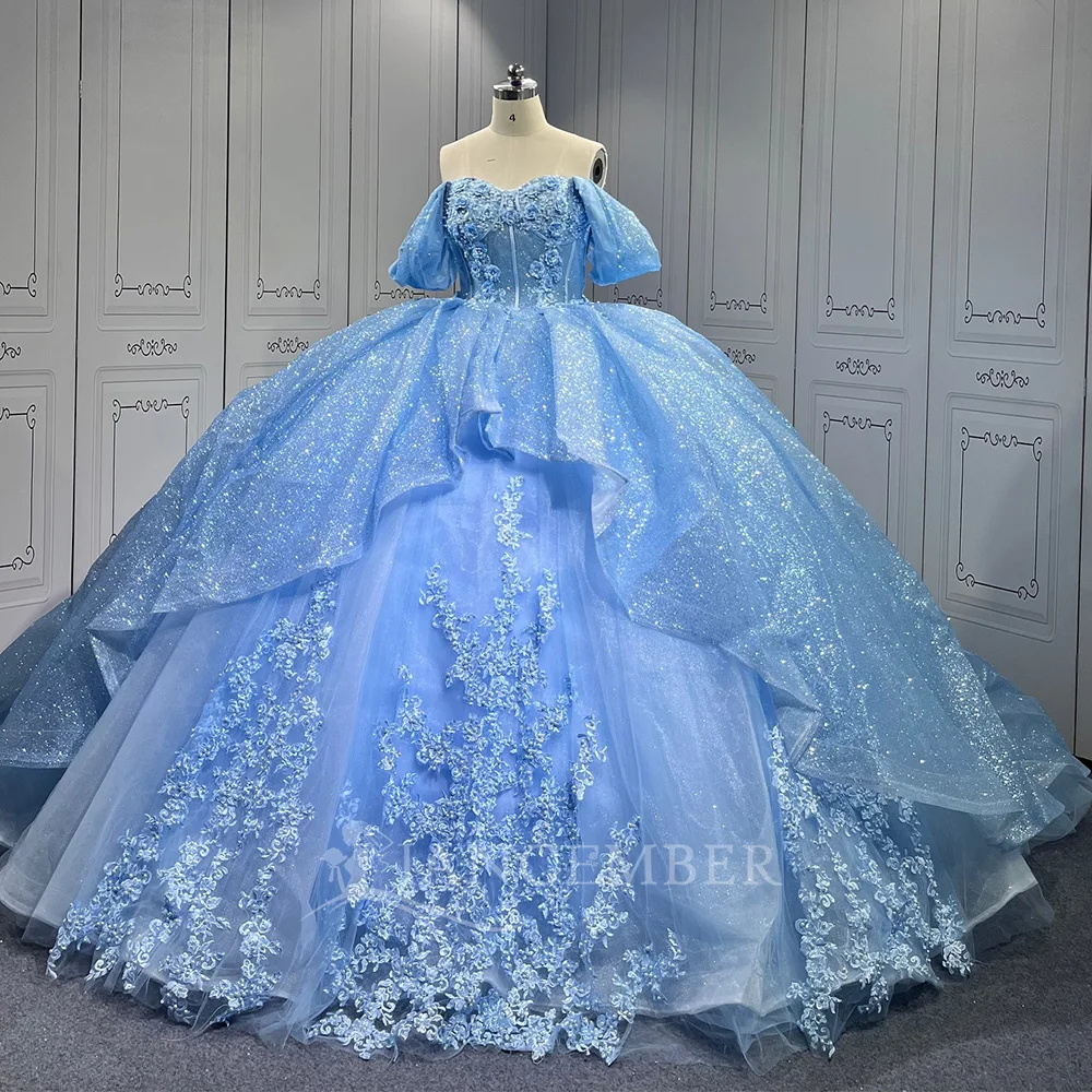 

Женское платье Quinceanera с открытыми плечами по индивидуальному заказу, винтажное кружевное пышное вечернее платье с блестками, милое платье для выпускного вечера 15, Vestidos 16 Ano