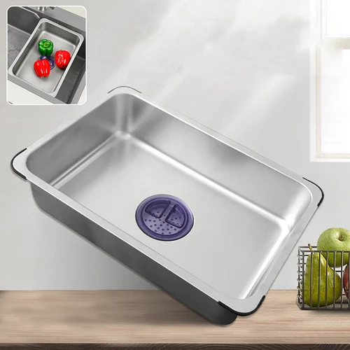 Bañera multiusos de Metal para fregadero, cuenco de acero inoxidable, cesta de cubo de lavado para Cocina