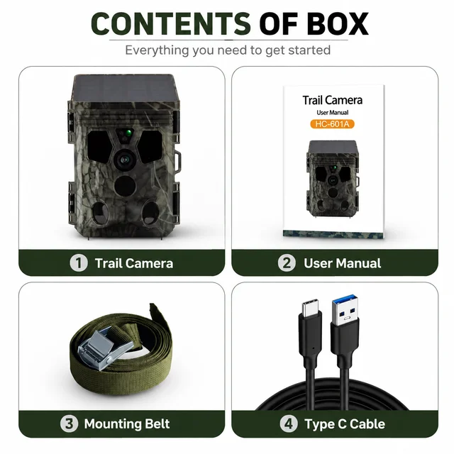 Suntekcam HC-601A Solar Powered Hunting Camera 4K 50MP Trail Camera 20m Night Vision IP65 Waterproof Wildlife Scouting Camera 6 Suntekcam HC-601A Solar Powered Hunting Camera 4K 50MP Trail Camera 20m Night Vision IP65 Waterproof Wildlife Scouting Camera 6