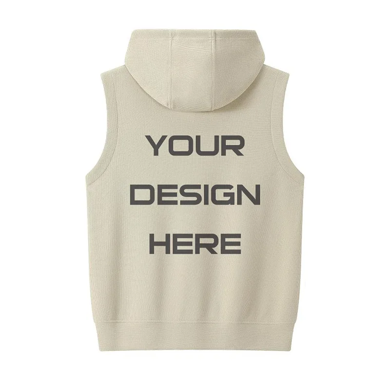 Customized Sleeveless Hoodie for Men Women Zipper Pineapple Grid Vest with Hat Spring and Summer Street Wear Personalised Logo