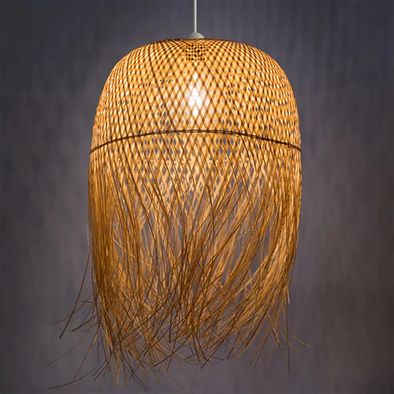 Retro Bamboo Weaving Pendant Lamp Southeast Asia Bamboo Chandelier Lights Restaurant Living Room Bedroom Home Decor Hanging Lamp