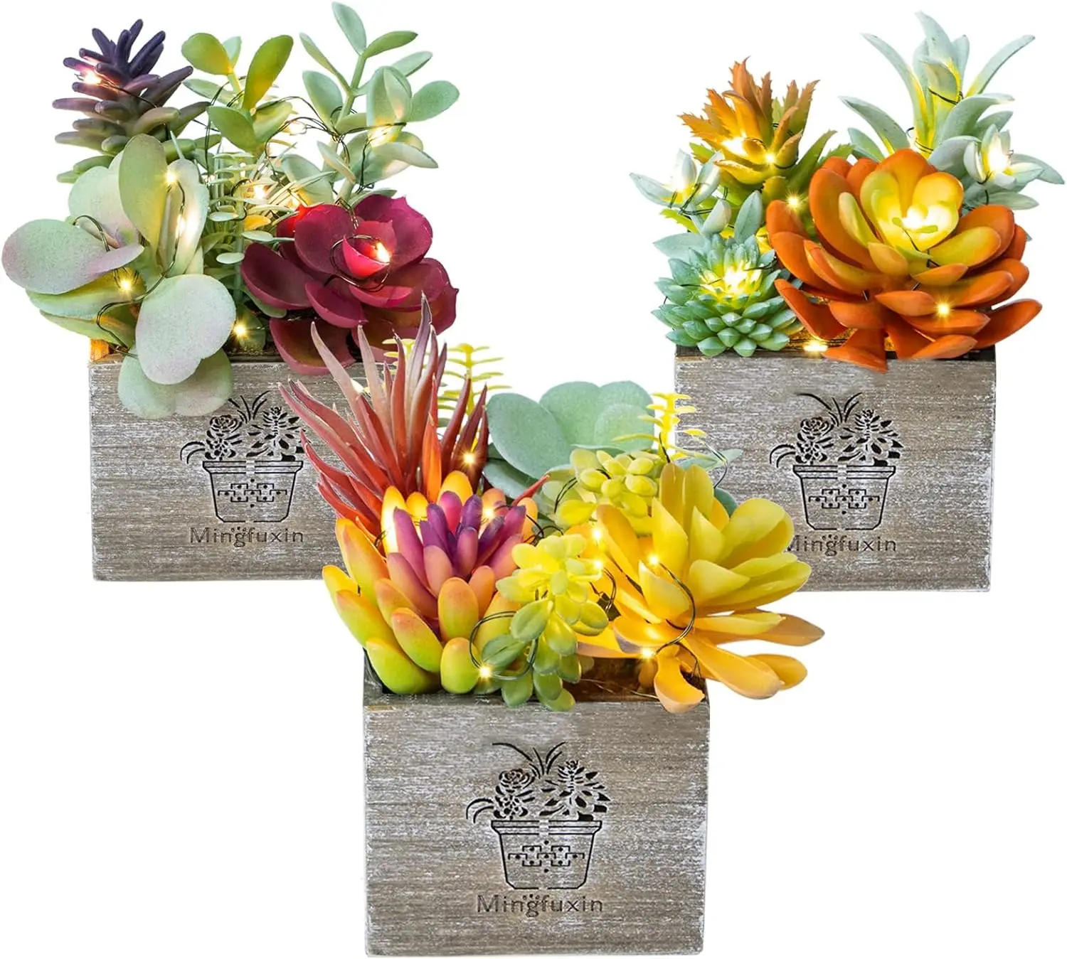 

Artificial Succulents with Lights, Assorted Fake Potted Plants for Office Desk, Bathroom, Bedroom, Shelf, Window Decor