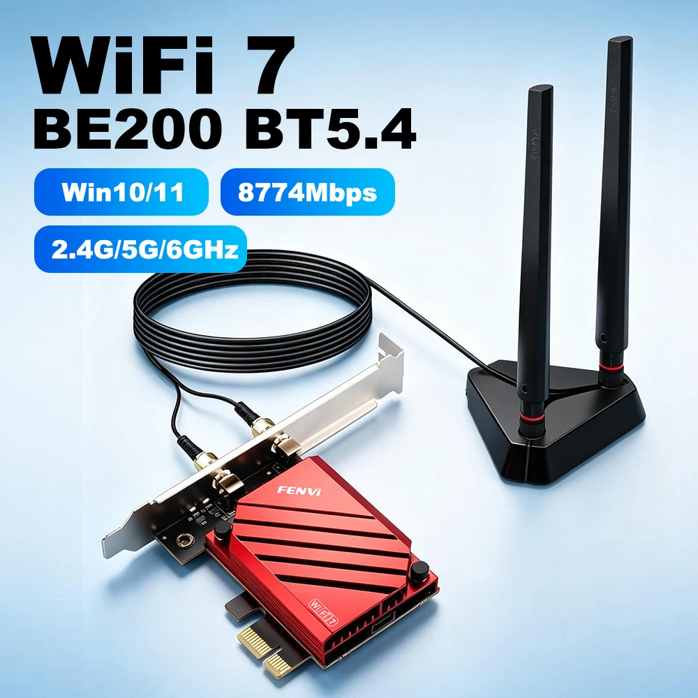 FENVi WIFI 7 BT5.4 BE200 PCIE WiFi Adapter 8774Mbps 802.11BE Tri-Band 2.4G/5G/6Ghz Wireless Network Card For Win10/Win11