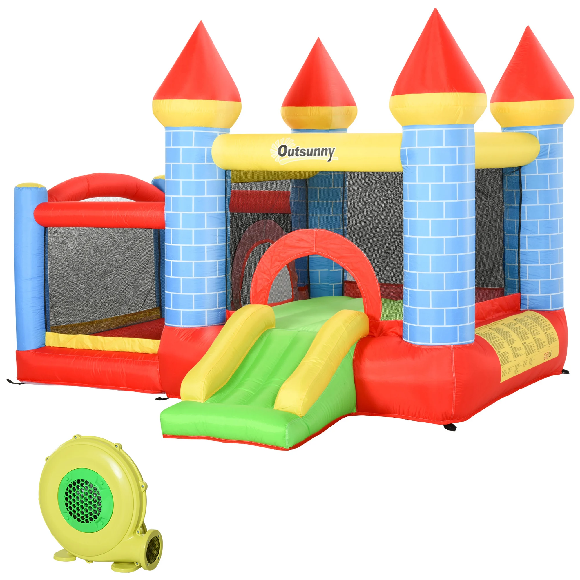 Outsunny Castillo Hinchable para Niños con Tobogán Cama de Salto Inflador y Bolsa de Transporte para Interior y Exterior