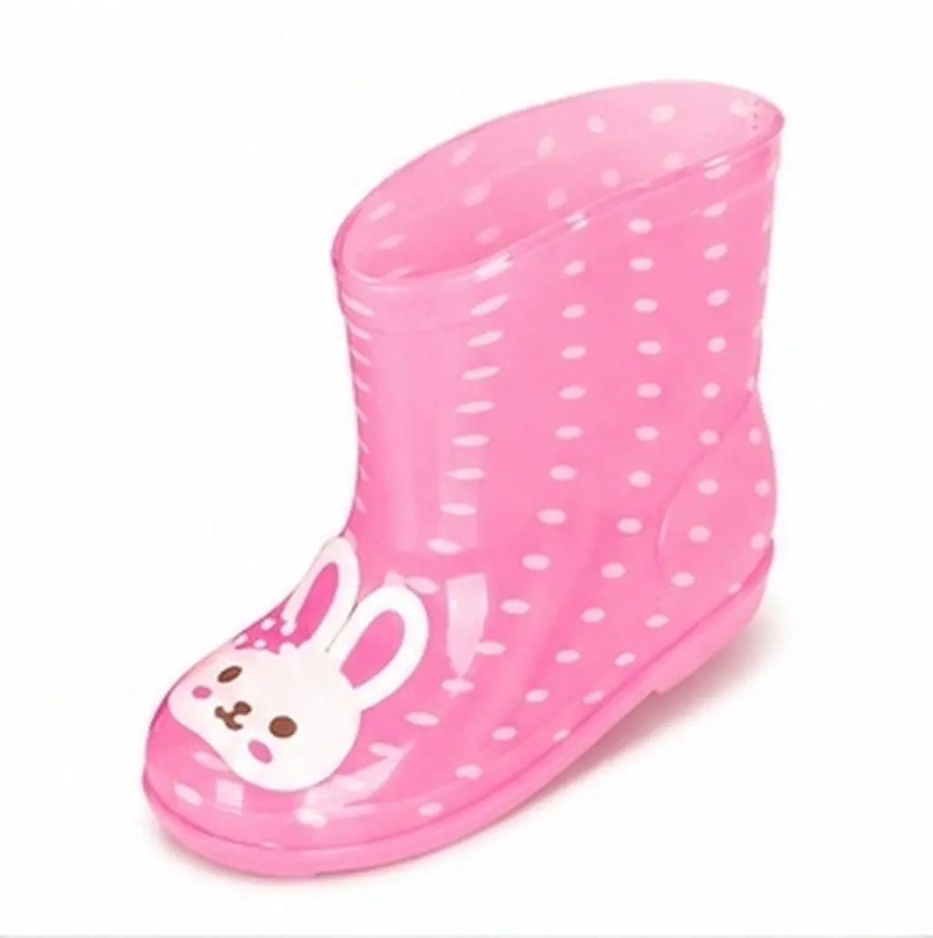 Kids Rain Boots Cartoon Style Waterproof PVC Material Thickened Toe Heel Protection Anti Skid Sole for Rainy Day Size 26 Pink