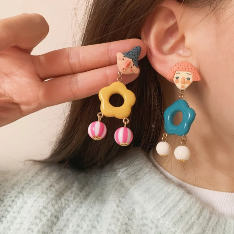 Handmade Colorful Acrylic Abstract Figure Earrings Whimsical Kids-Inspired Jewelry For Women Cute & Absurd