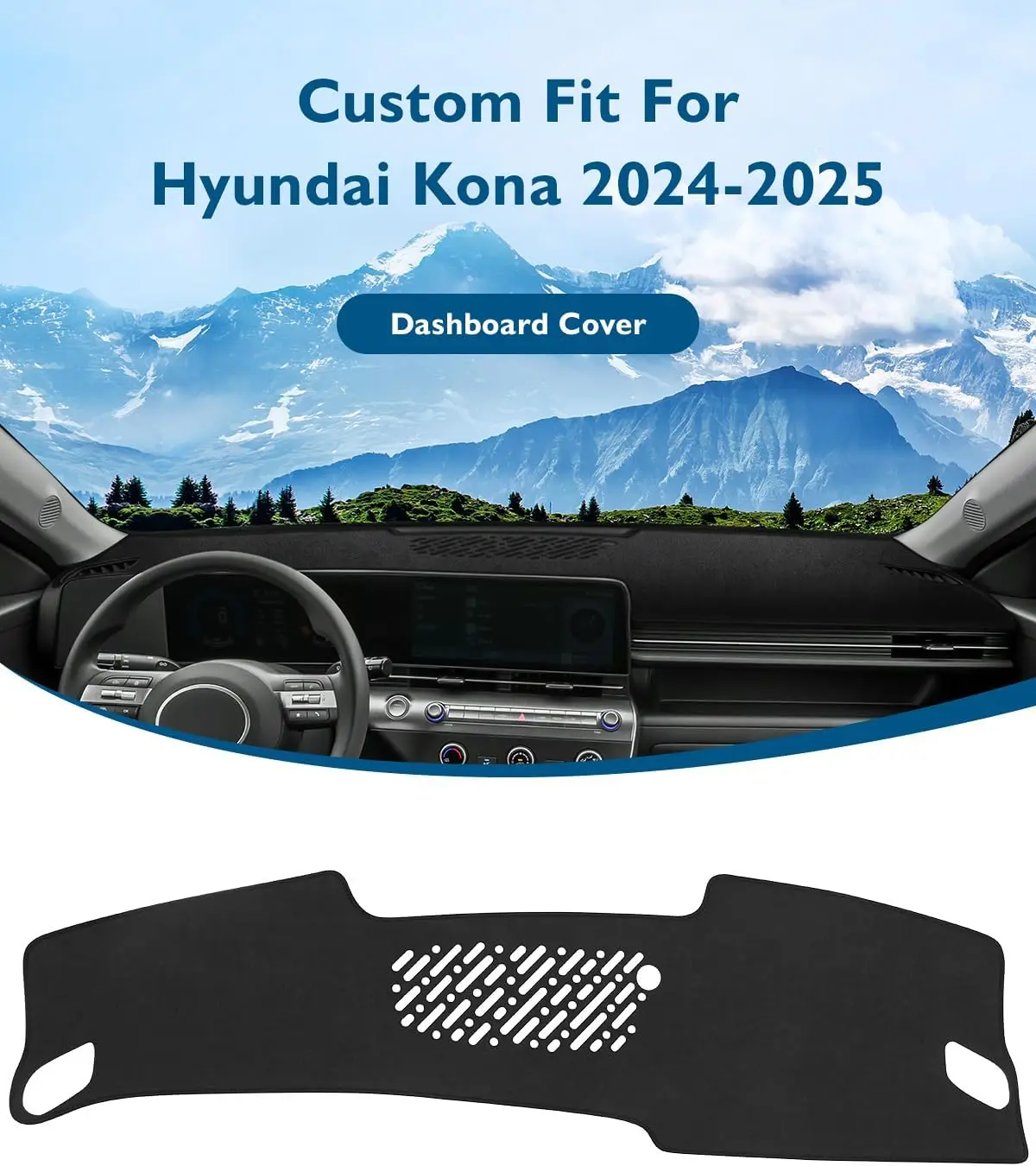 

Dash Cover for Hyundai Kona 2024 2025 2026 Accessories Black Flannel Dashboard Cover Mat Car Dashboard UV Sun