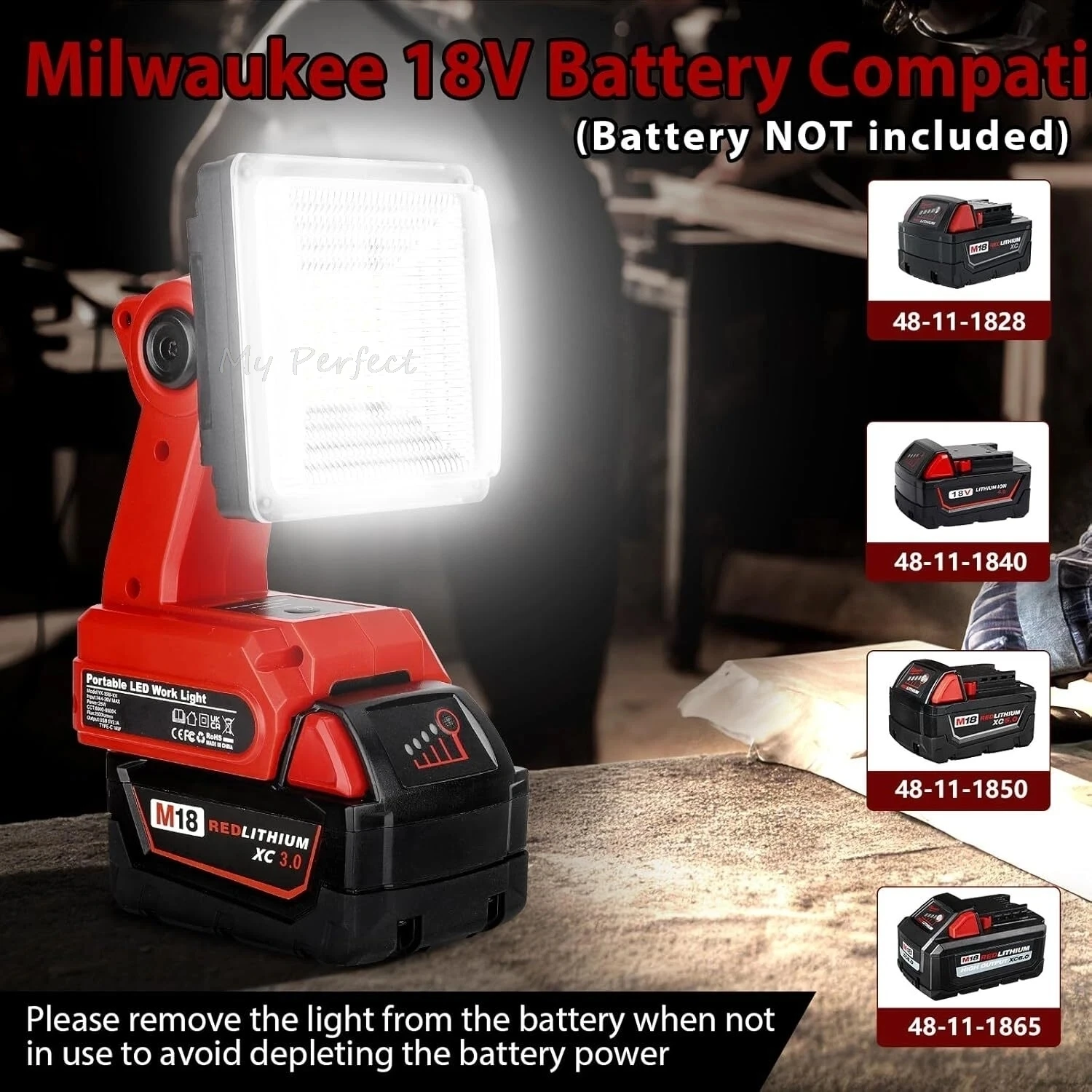 

Cordless LED Work Light for Milwaukee M18 18V Li-ion Battery 25W 1500LM Portable FloodLight Jobsite Light Flashlight With USB