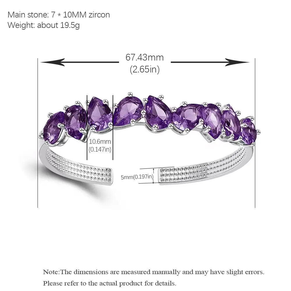 Silver Bracelet Purple Waterdrop Pear Amethyst Adjustable Bangle for Women Fine Jewelry Wedding Valentine Day Gift