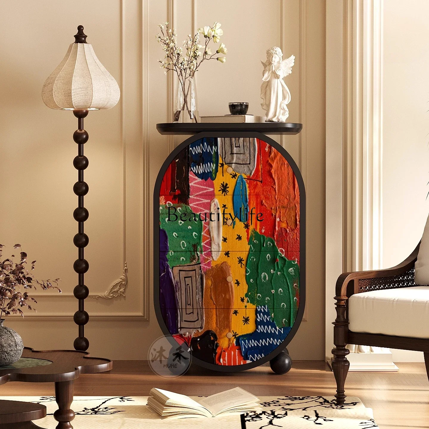 

LJYDopamine abstract creative solid wood chest bedroom locker