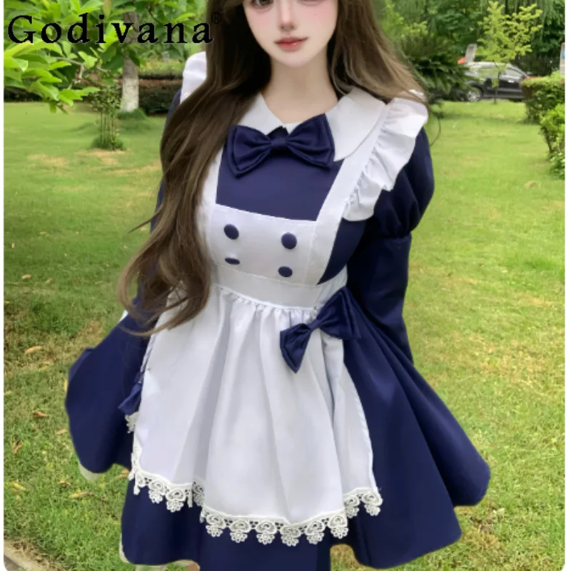 

New Halloween Cosplay Maid Long Sleeve Peter Pan Collar Dress Fashion High Waist A-line Versatile Elegant Party Princess Dresses