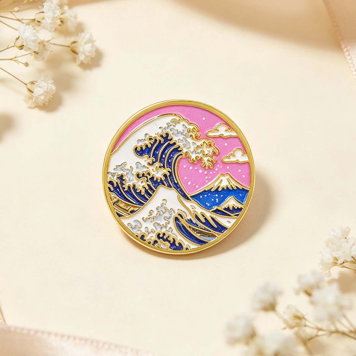 4pcs/Set Fuji Mountain Wave Sakura Enamel Pin Japanese Ukiyo View Brooch Lapel For Backpack Hat Badges Jewelry Gifts for Friends