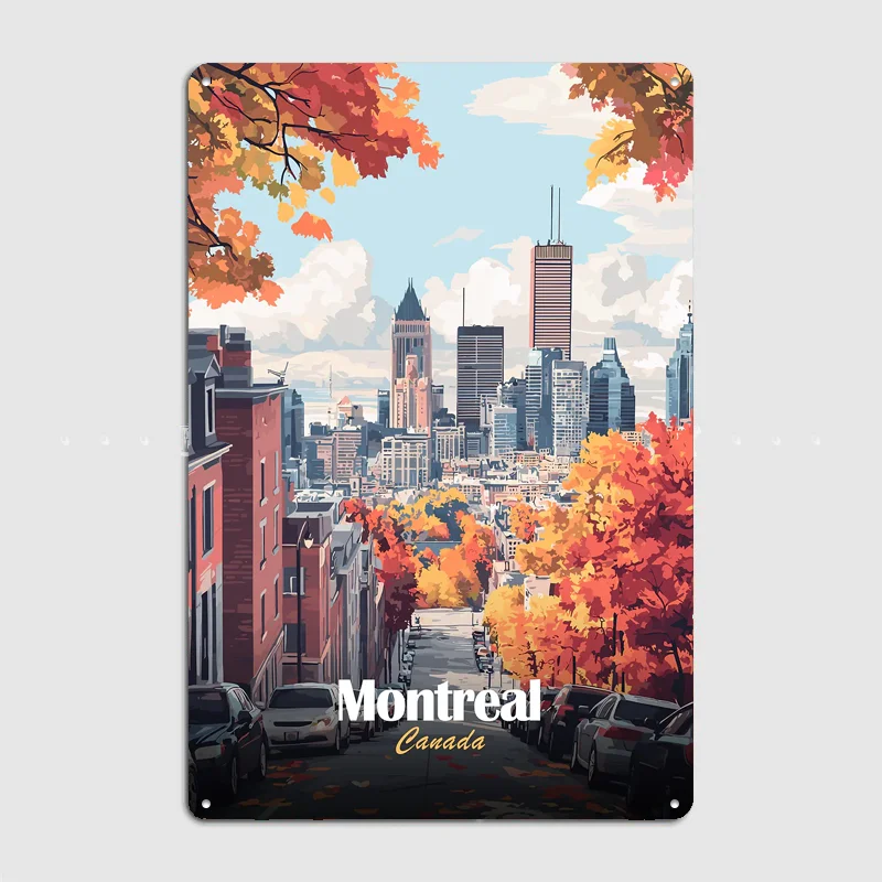 Montreal City Scenery in Autumn Poster Metal Sign Room Decor Wall Custom Bedroom Indoor Home Wall Decor Posters Room Decoration