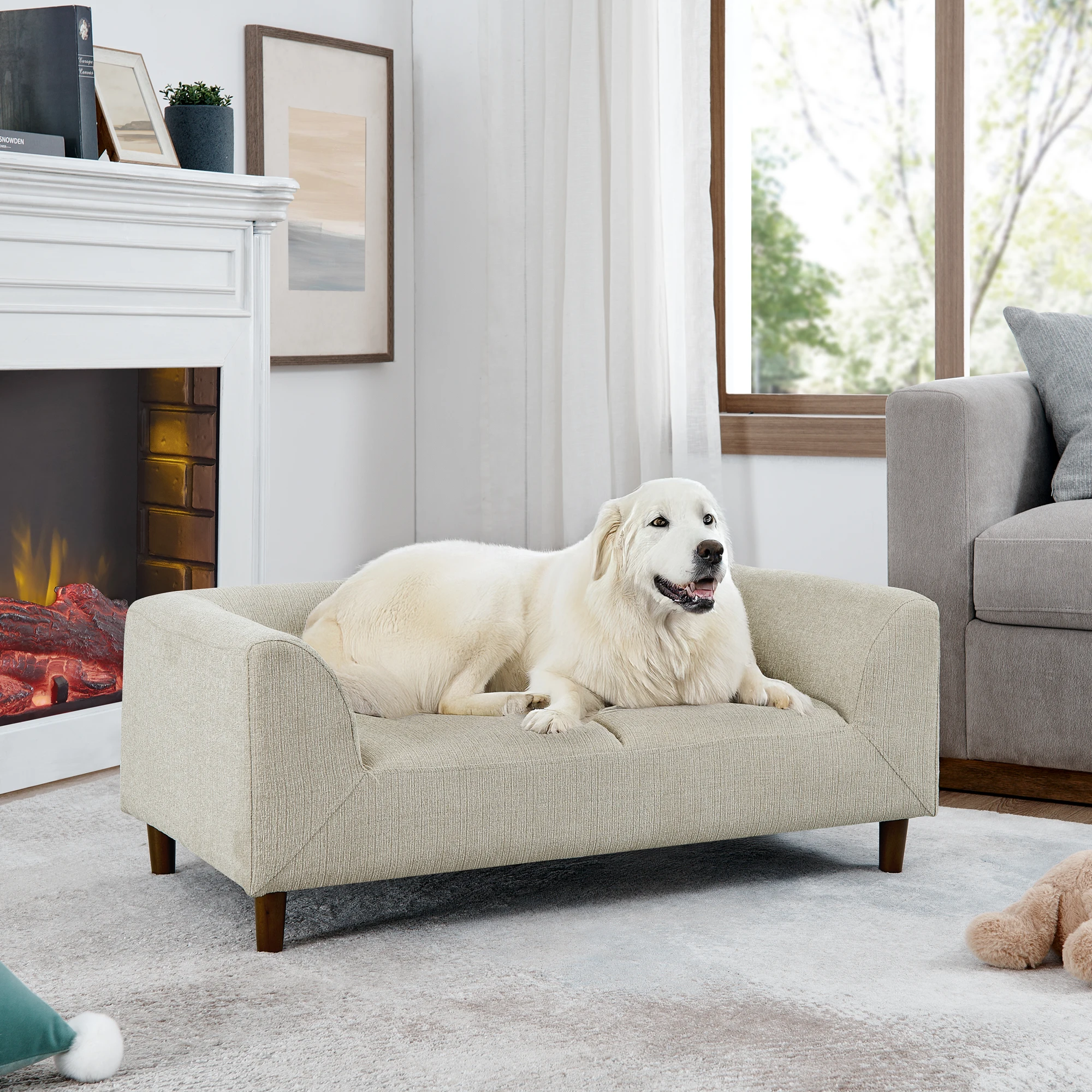 

Modern Rectangular Pet Sofa with Backrest & Armrests, Soft Cushion for Medium and Large Dogs, Durable Dog Couch