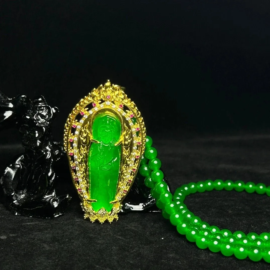 Real Natural High Ice Green Jade Jadeite guanyin amulet Pendant&Necklaces