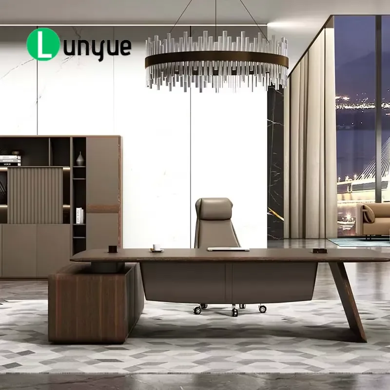 Modern Wooden Executive Desk for CEO Director Manager Luxury Commercial Office Furniture Large Workstation with Storage