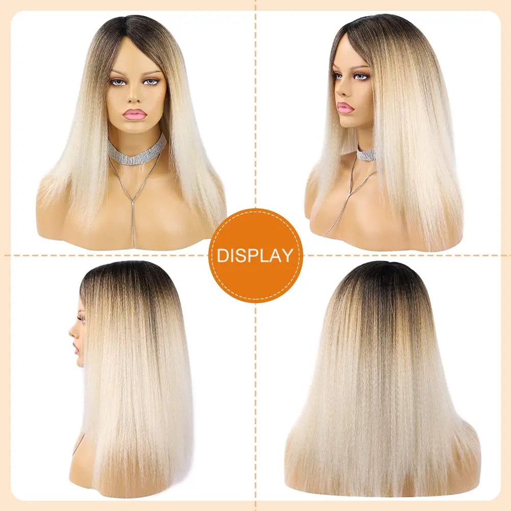 Saisity 14 Inch Syntheic Blonde Yaki Hair Wig Natural Soft Afro Kinky Straight Hair Wigs For African Women Wigs Daily Use