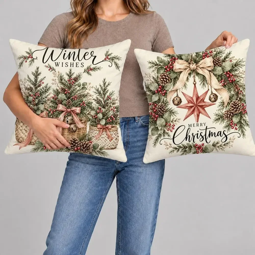 Natural Winter Foliage Cushion Cover 1/4PCS Short Plush Pillow Cover Set Soft Decorative Cushion Case for Sofa Bed Home Decor