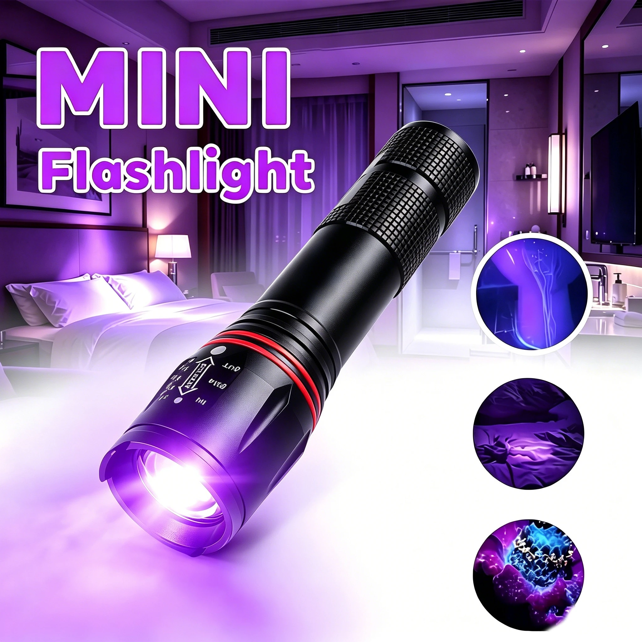 395nm LED UV Flashlight Rechargeable Zoomable Torch Light for Pet Urine Stain Detector Tools Lantern Money Fluorescer Detector