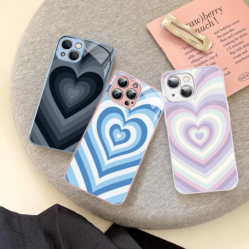 

Heart Shape Phone Case Tempered Glass For Iphone 14 13 12 11 Pro Mini XS MAX 14Plus X XS XR Fundas