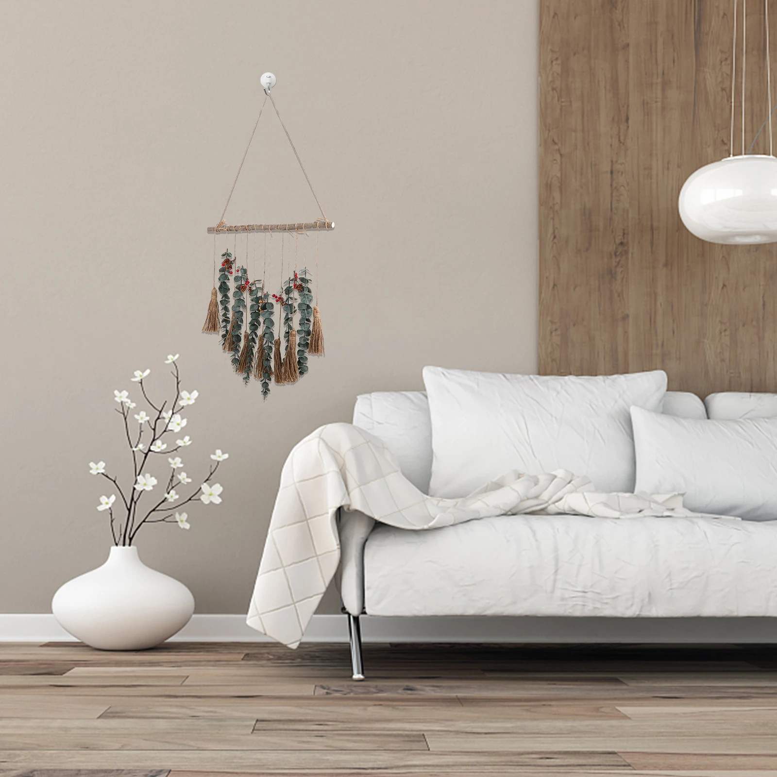 

Decorative Eucalyptus Leaf Hanging Pendant Indoor Outdoor Wall Art Living Room Balcony Home Gift Accent Rope Hanging Adorn