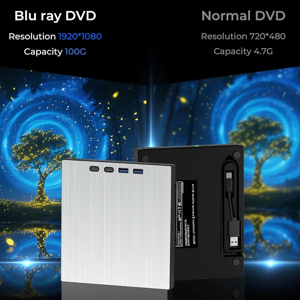 محرك بلو راي خارجي محمول موقد بلوراي USB 3.0 Type-C محركات أقراص CD/BD تدعم محرك أقراص بلوراي/DVD 100G لأجهزة الكمبيوتر المحمول ويندوز