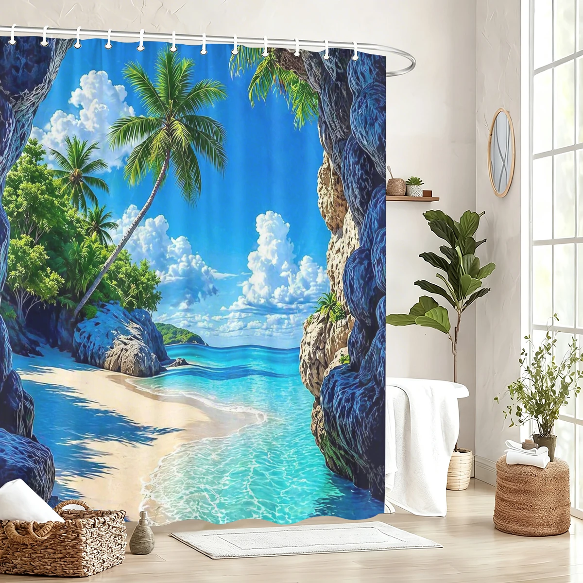 Ocean Themed Polyester Bathtub Curtain Vivid Marine Scenery Printed Shower Curtain Bathroom Decor