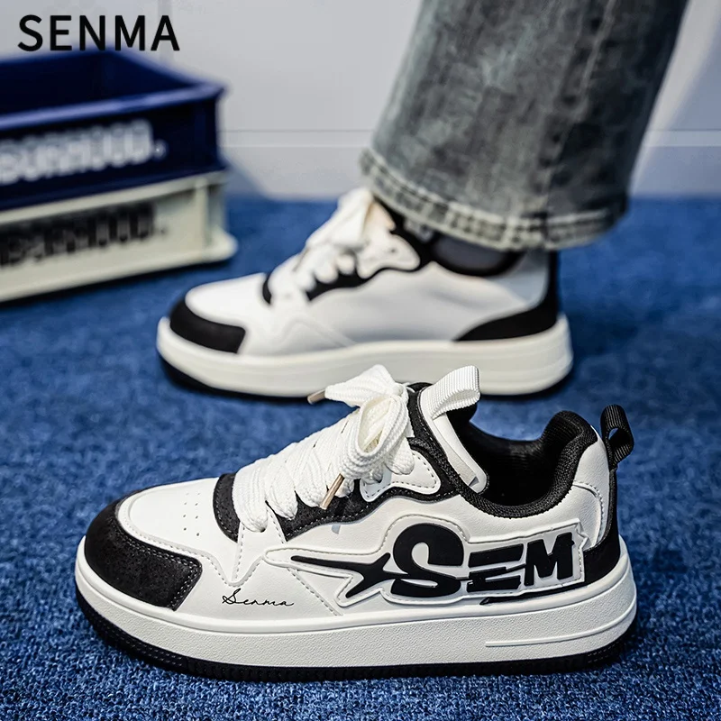 SENMA أحذية رجالية 2025 تنفس الترفيه أحذية رسمية الأصلي سميكة سوليد أحذية رياضية جلدية لينة أسفل أحذية تنس بيضاء